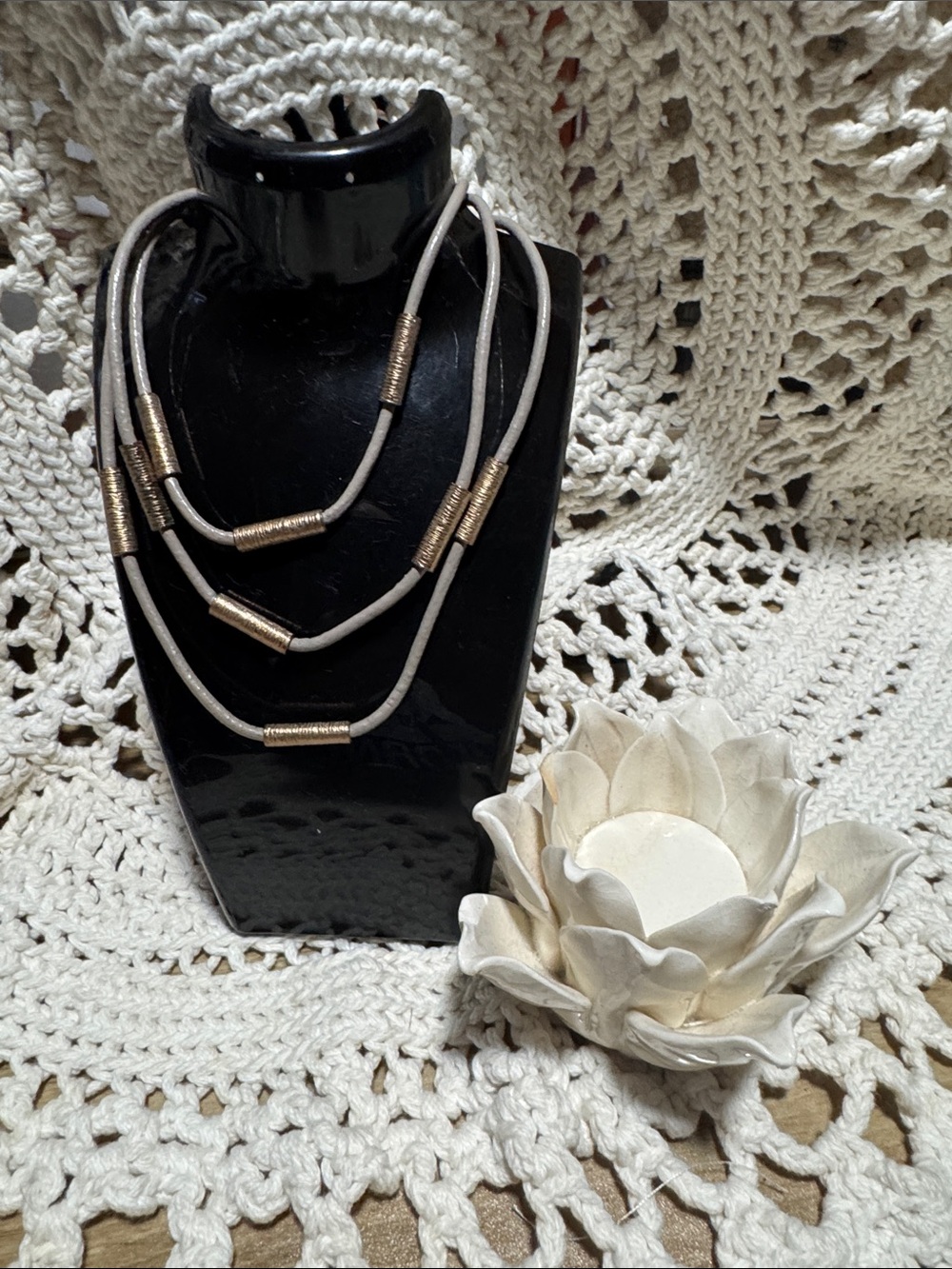 Multi-Strand Cream and Gold Tubular Necklace - Women Jewelry